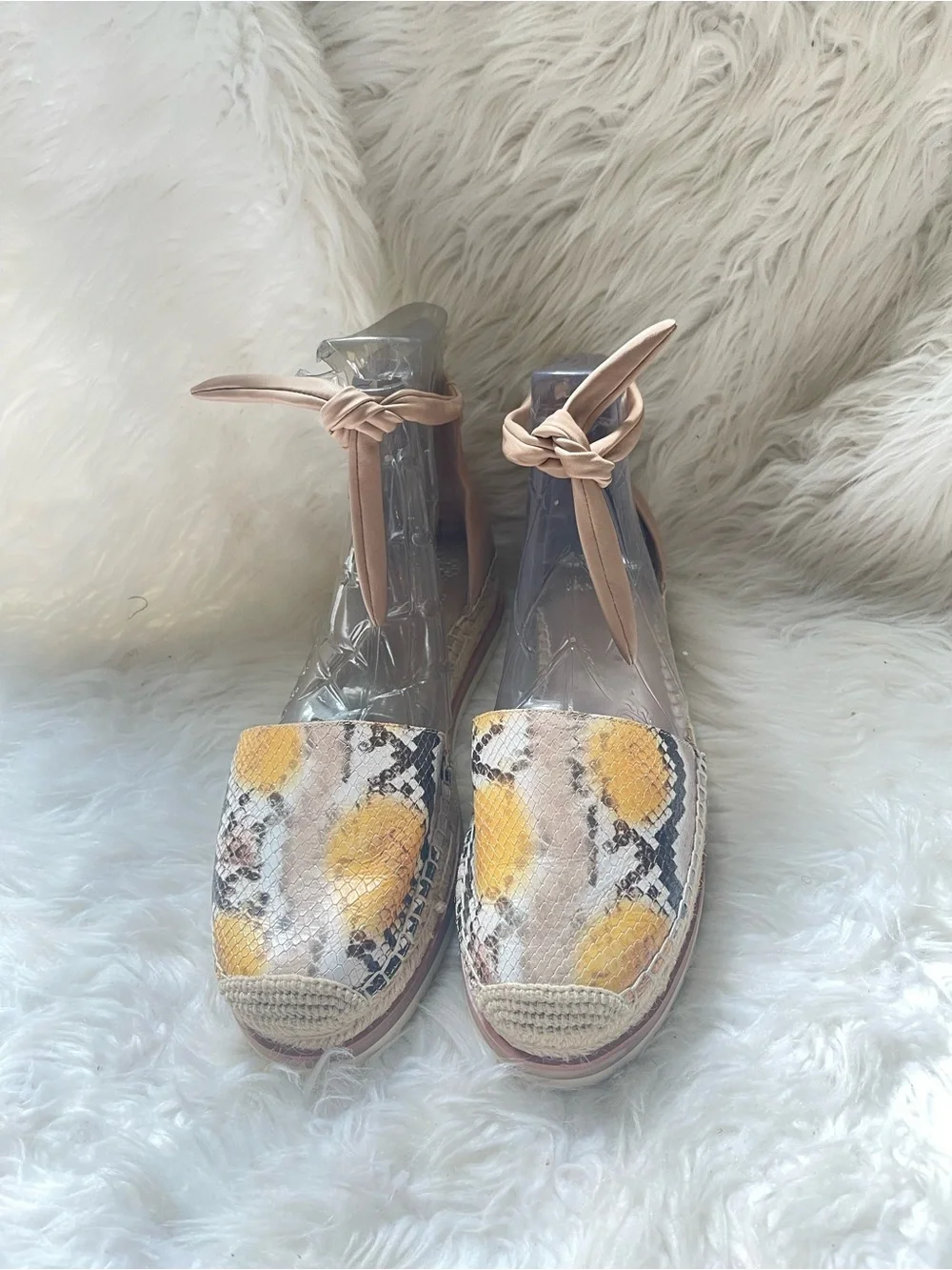 Vince Camuto Yellow, beige & brown Python Espadrille with Nude Ankle Tie SZ12M